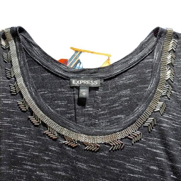 Express Women's Black Heathered Beaded Sleeveless Blouse - Picture 3 of 4